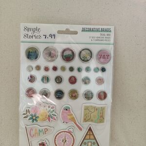 Trail Mix Decorative Brads - Pink, Green, Teal, Gold Accents